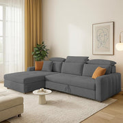 Casaliving Gagnon LHS 4 Seater L Shape Corner Sofa Cum Bed for Living Room (Blue Fabric) Premium Fabric Sofa