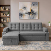 Casaliving Grance LHS 4 Seater Corner Sofa Cum Bed for Living Room with Storage (Blue Fabric) Premium Fabric Sofa