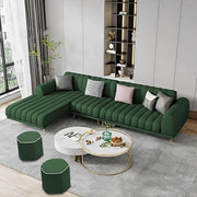 Casaliving Herrick RHS 6 Seater L Shape Sofa Set with 2 Puffy for Living Room (Cream Colour) Premium Velvet Fabric Sofa Set