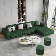 Casaliving Herrick RHS 6 Seater L Shape Sofa Set with 2 Puffy for Living Room (Cream Colour) Premium Velvet Fabric Sofa Set