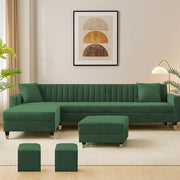 Casaliving Garcia LHS 8 Seater L Shape Sofa Set with Ottoman & 2 Puffy for Living Room (Cream) Premium Fabric Sofa Set