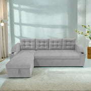 Casaliving Grance LHS 4 Seater Corner Sofa Cum Bed for Living Room with Storage (Blue Fabric) Premium Fabric Sofa