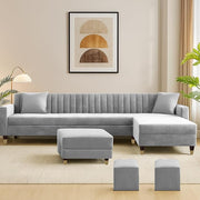 Casaliving Garcia LHS 8 Seater L Shape Sofa Set with Ottoman & 2 Puffy for Living Room (Cream) Premium Fabric Sofa Set