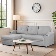 Casaliving Ravonna LHS 4 Seater L Shape Corner Sofa Cum Bed for Living Room (Blue Fabric) Premium Fabric Sofa