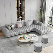 Casaliving Herrick RHS 6 Seater L Shape Sofa Set with 2 Puffy for Living Room (Cream Colour) Premium Velvet Fabric Sofa Set