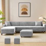 Casaliving Garcia LHS 8 Seater L Shape Sofa Set with Ottoman & 2 Puffy for Living Room (Cream) Premium Fabric Sofa Set