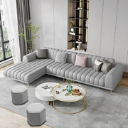 Casaliving Herrick RHS 6 Seater L Shape Sofa Set with 2 Puffy for Living Room (Cream Colour) Premium Velvet Fabric Sofa Set