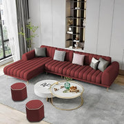 Casaliving Herrick RHS 6 Seater L Shape Sofa Set with 2 Puffy for Living Room (Cream Colour) Premium Velvet Fabric Sofa Set