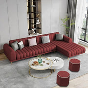 Casaliving Herrick RHS 6 Seater L Shape Sofa Set with 2 Puffy for Living Room (Cream Colour) Premium Velvet Fabric Sofa Set