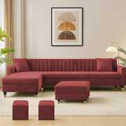 Casaliving Garcia LHS 8 Seater L Shape Sofa Set with Ottoman & 2 Puffy for Living Room (Cream) Premium Fabric Sofa Set