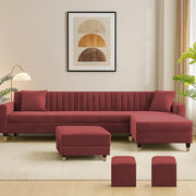 Casaliving Garcia LHS 8 Seater L Shape Sofa Set with Ottoman & 2 Puffy for Living Room (Cream) Premium Fabric Sofa Set