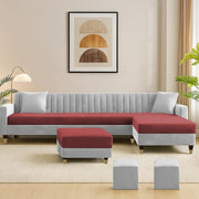 Casaliving Garcia LHS 8 Seater L Shape Sofa Set with Ottoman & 2 Puffy for Living Room (Cream) Premium Fabric Sofa Set