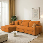 Casaliving Gagnon LHS 4 Seater L Shape Corner Sofa Cum Bed for Living Room (Blue Fabric) Premium Fabric Sofa