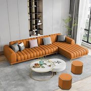 Casaliving Herrick RHS 6 Seater L Shape Sofa Set with 2 Puffy for Living Room (Cream Colour) Premium Velvet Fabric Sofa Set