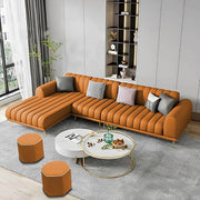 Casaliving Herrick RHS 6 Seater L Shape Sofa Set with 2 Puffy for Living Room (Cream Colour) Premium Velvet Fabric Sofa Set