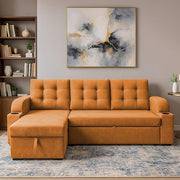 Casaliving Grance LHS 4 Seater Corner Sofa Cum Bed for Living Room with Storage (Blue Fabric) Premium Fabric Sofa