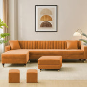 Casaliving Garcia LHS 8 Seater L Shape Sofa Set with Ottoman & 2 Puffy for Living Room (Cream) Premium Fabric Sofa Set