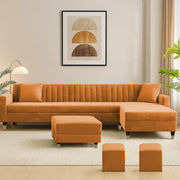 Casaliving Garcia LHS 8 Seater L Shape Sofa Set with Ottoman & 2 Puffy for Living Room (Cream) Premium Fabric Sofa Set