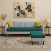 Casaliving Premium Conva Fabric 4 Seater L Shape Sofa Set 4 Seater Modern Sofa Set & Interchangeable Ottoman for Living Room (Blue Color Fabric)