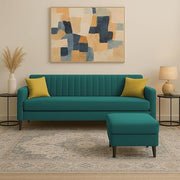 Casaliving Premium Conva Fabric 4 Seater L Shape Sofa Set 4 Seater Modern Sofa Set & Interchangeable Ottoman for Living Room (Blue Color Fabric)