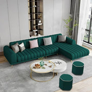 Casaliving Herrick RHS 6 Seater L Shape Sofa Set with 2 Puffy for Living Room (Cream Colour) Premium Velvet Fabric Sofa Set