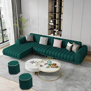 Casaliving Herrick RHS 6 Seater L Shape Sofa Set with 2 Puffy for Living Room (Cream Colour) Premium Velvet Fabric Sofa Set