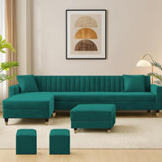 Casaliving Garcia LHS 8 Seater L Shape Sofa Set with Ottoman & 2 Puffy for Living Room (Cream) Premium Fabric Sofa Set