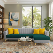 Casaliving Murdock 4 Seater L Shape Convertible Sofa Set for Living Room, 3 Seater & Ottoman Modular Sectional Couch for Small Space (Blue Colour) Fabric