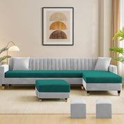 Casaliving Garcia LHS 8 Seater L Shape Sofa Set with Ottoman & 2 Puffy for Living Room (Cream) Premium Fabric Sofa Set