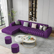 Casaliving Herrick RHS 6 Seater L Shape Sofa Set with 2 Puffy for Living Room (Cream Colour) Premium Velvet Fabric Sofa Set