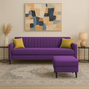 Casaliving Premium Conva Fabric 4 Seater L Shape Sofa Set 4 Seater Modern Sofa Set & Interchangeable Ottoman for Living Room (Blue Color Fabric)