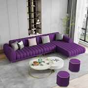 Casaliving Herrick RHS 6 Seater L Shape Sofa Set with 2 Puffy for Living Room (Cream Colour) Premium Velvet Fabric Sofa Set