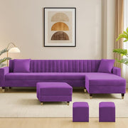 Casaliving Garcia LHS 8 Seater L Shape Sofa Set with Ottoman & 2 Puffy for Living Room (Cream) Premium Fabric Sofa Set