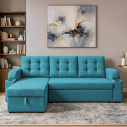 Casaliving Grance LHS 4 Seater Corner Sofa Cum Bed for Living Room with Storage (Blue Fabric) Premium Fabric Sofa