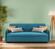 Casaliving Balbus 3 Seater Sofa Cum Bed for Living Room (Blue Fabric) Premium Fabric Sofa