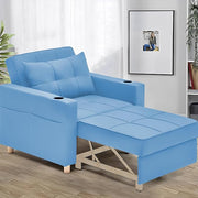 Casaliving Treshta Single Seater Sofa Cum Bed Sofa Set for Living Room (Blue Fabric -Colour Fabric) Premium Fabric Sofa Set