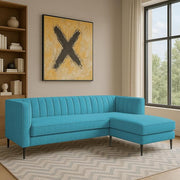 Casaliving Travis 4 Seater L Shape Convertible Sofa Set for Living Room, 3 Seater & Ottoman Modular Sectional Couch for Small Space (Blue Colour) Fabric