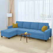 Casaliving Gerio 6 Seater LHS L Shape Sofa Set for Living Room (Blue Fabric) Premium Fabric Sofa