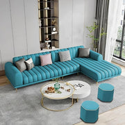 Casaliving Herrick RHS 6 Seater L Shape Sofa Set with 2 Puffy for Living Room (Cream Colour) Premium Velvet Fabric Sofa Set