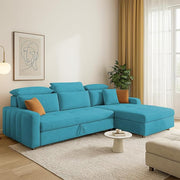 Casaliving Gagnon LHS 4 Seater L Shape Corner Sofa Cum Bed for Living Room (Blue Fabric) Premium Fabric Sofa
