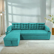 Casaliving Grance LHS 4 Seater Corner Sofa Cum Bed for Living Room with Storage (Blue Fabric) Premium Fabric Sofa