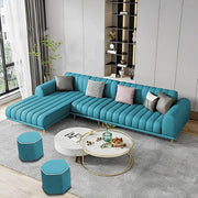 Casaliving Herrick RHS 6 Seater L Shape Sofa Set with 2 Puffy for Living Room (Cream Colour) Premium Velvet Fabric Sofa Set