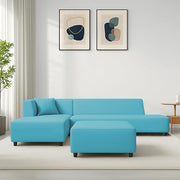 Casaliving Geletin 6 Seater LHS L Shape Sofa Set with Ottoman for Living Room (Blue Fabric) Premium Fabric Sofa