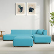 Casaliving Geletin 6 Seater LHS L Shape Sofa Set with Ottoman for Living Room (Blue Fabric) Premium Fabric Sofa