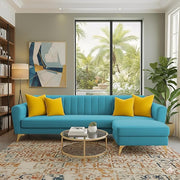 Casaliving Murdock 4 Seater L Shape Convertible Sofa Set for Living Room, 3 Seater & Ottoman Modular Sectional Couch for Small Space (Blue Colour) Fabric