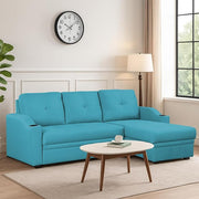Casaliving Ravonna LHS 4 Seater L Shape Corner Sofa Cum Bed for Living Room (Blue Fabric) Premium Fabric Sofa