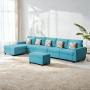 Casaliving Mentor LHS 8 Seater L Shape Sofa Set with Center Table for Living Room (Blue Colour) Premium Fabric Sofa Set