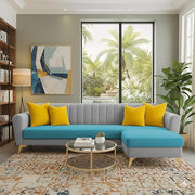 Casaliving Murdock 4 Seater L Shape Convertible Sofa Set for Living Room, 3 Seater & Ottoman Modular Sectional Couch for Small Space (Blue Colour) Fabric