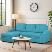 Casaliving Ravonna LHS 4 Seater L Shape Corner Sofa Cum Bed for Living Room (Blue Fabric) Premium Fabric Sofa