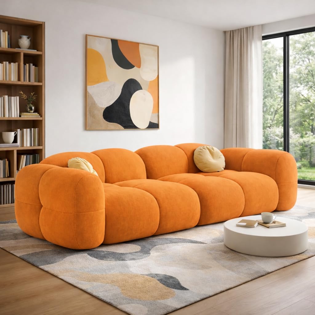 Casaliving Vetras Modern Velvet Bubble Cloud Sofa, Tufted Design Upholstered 3 Seater Sofa Set for Living Room,(Black Grey Colour) Premium Velvet Fabric Sofa